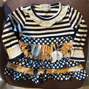 Marie Nicole Girls Long Sleeve Ruffle Dress/Shirt with Floral, Stripe, Lace, Dot